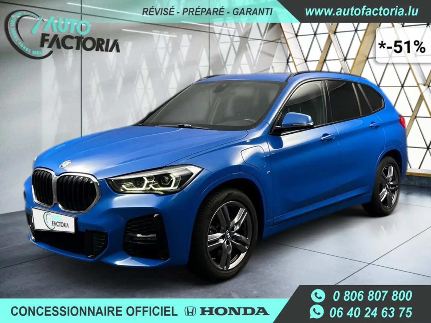 BMW X1 -51% 25E HYB 220cv BVA 4x4 M Sport +T.PANO+GPS+Opts Bleu - 1