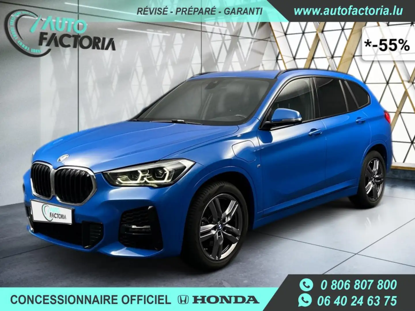 BMW X1 -55% 25E HYB 220cv BVA 4x4 M Sport +T.PANO+GPS+Opts Blau - 1