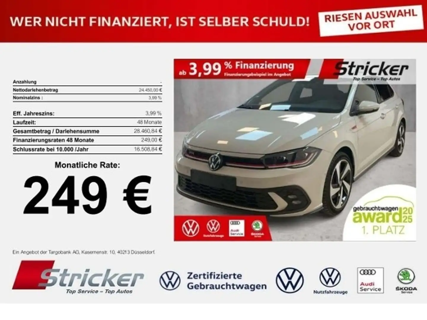 Volkswagen Polo GTI 2.0TSI DSG 249,-ohne Anzahlung ACC App-Connec Grau - 1