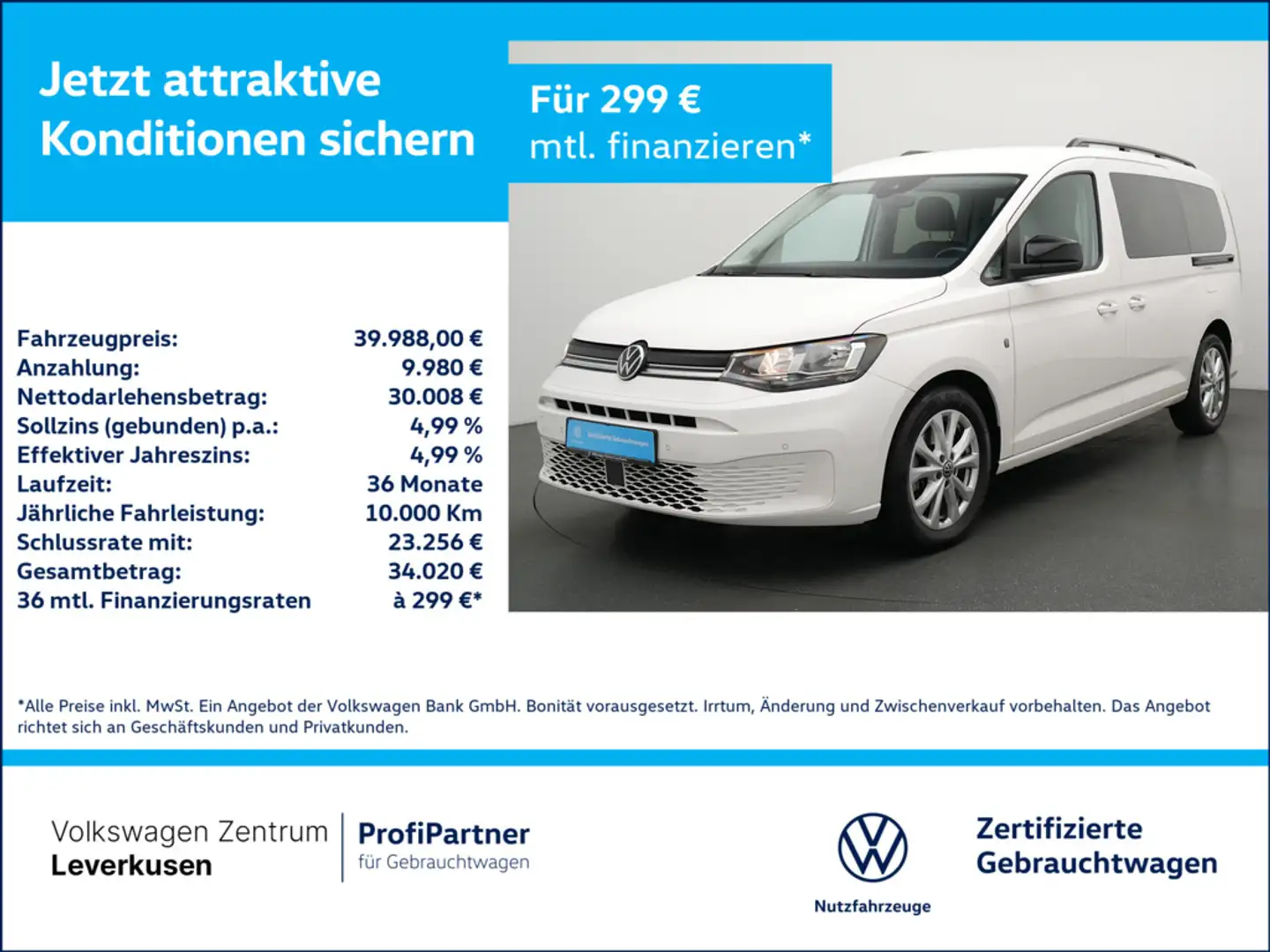 Volkswagen Caddy Maxi Life LR DSG KAM SHZ PDC VIRT NAVI Weiß - 1