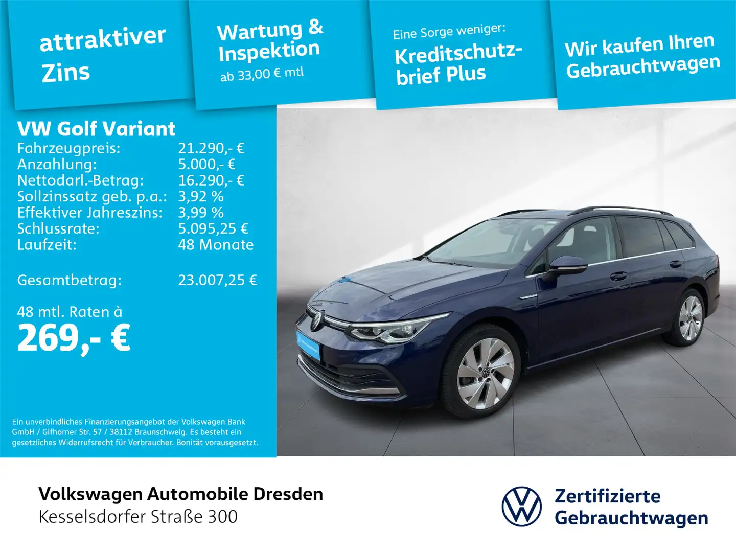 Volkswagen Golf Variant Golf VIII Variant 1.5 TSI DSG Style AHZV ACC LED Blau - 1