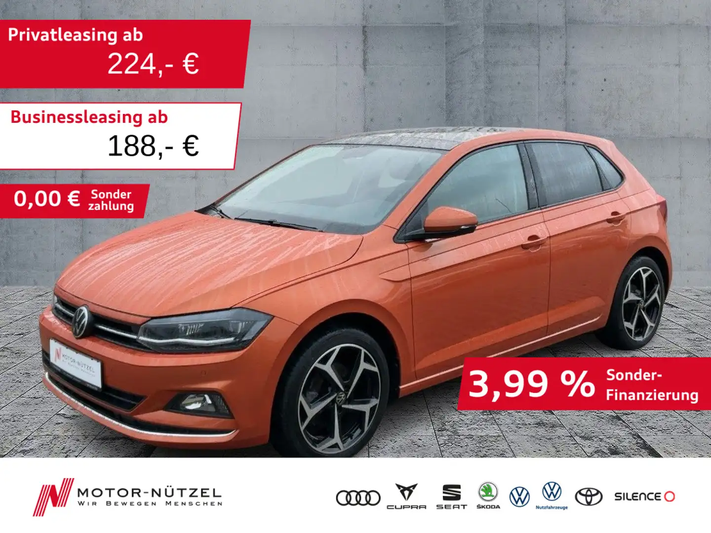 Volkswagen Polo 1.0 TSI HIGHLINE LED+PANO+DAB+SHZ+2xPDC+17Z Orange - 1