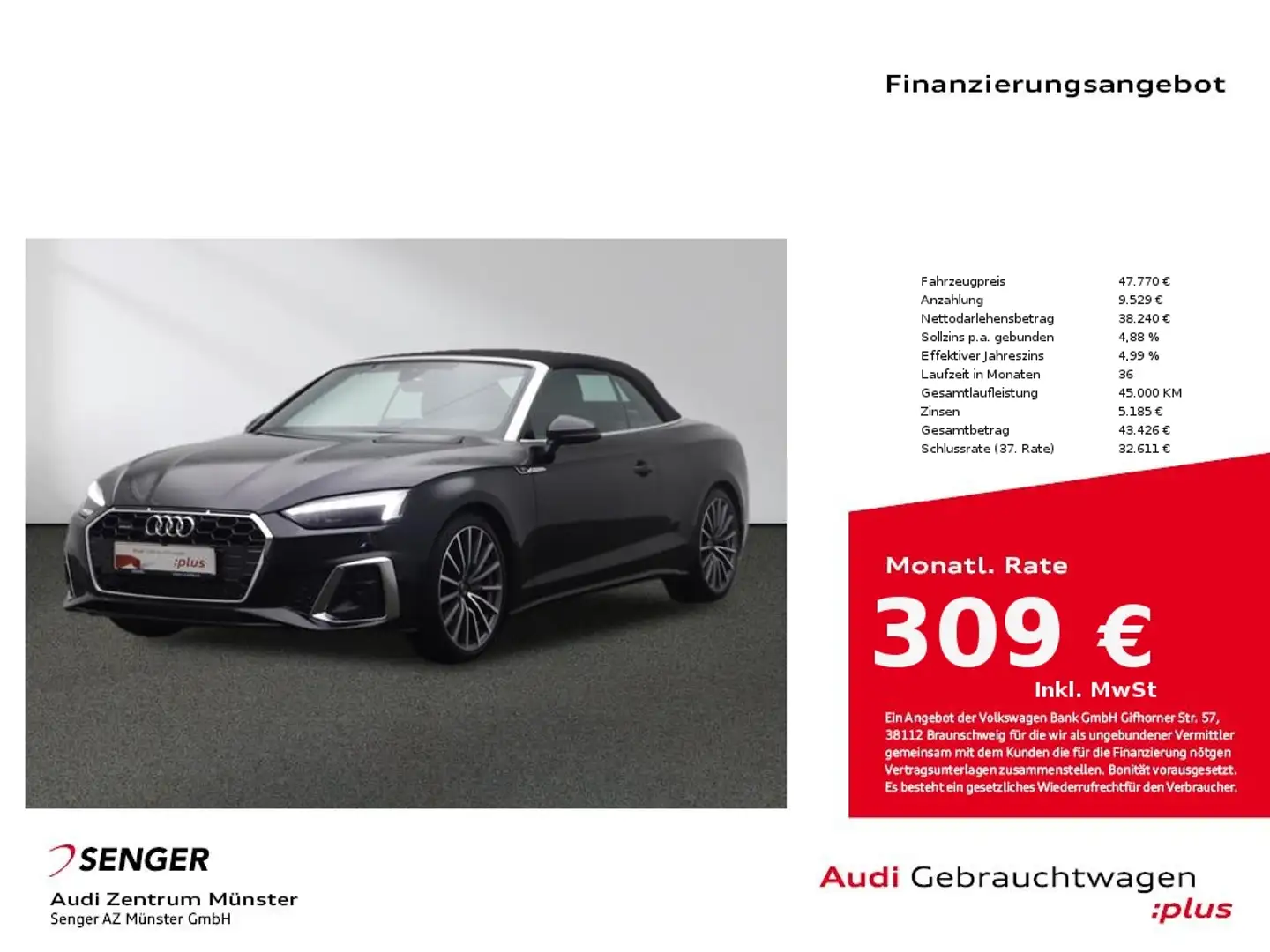 Audi A5 Cabrio 45 TFSI quattro S line MMI Massagesi. Noir - 1