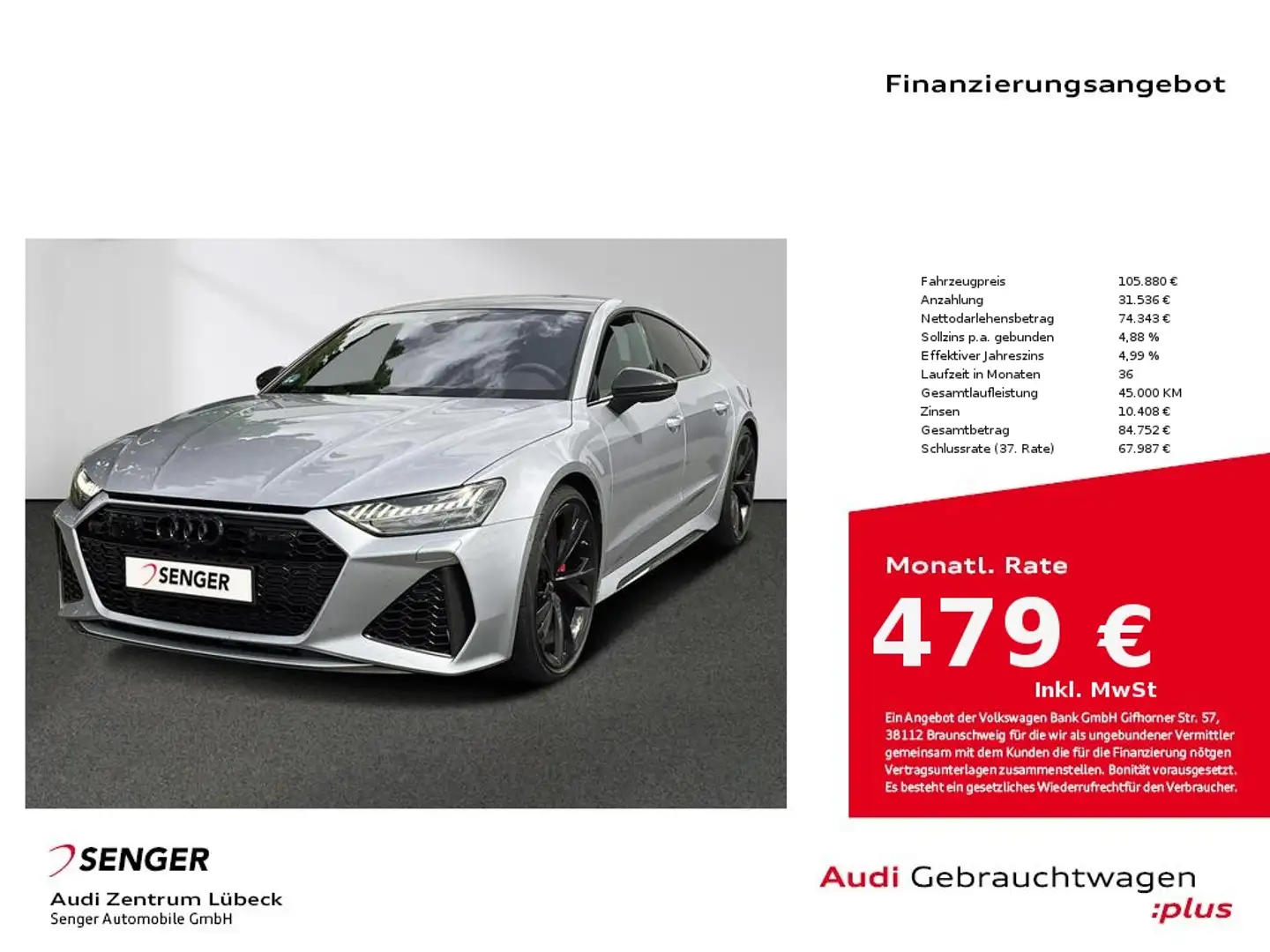 Audi RS7 Sportback Pano HD-Matrix 305 Km/h RS-AGA Silber - 1