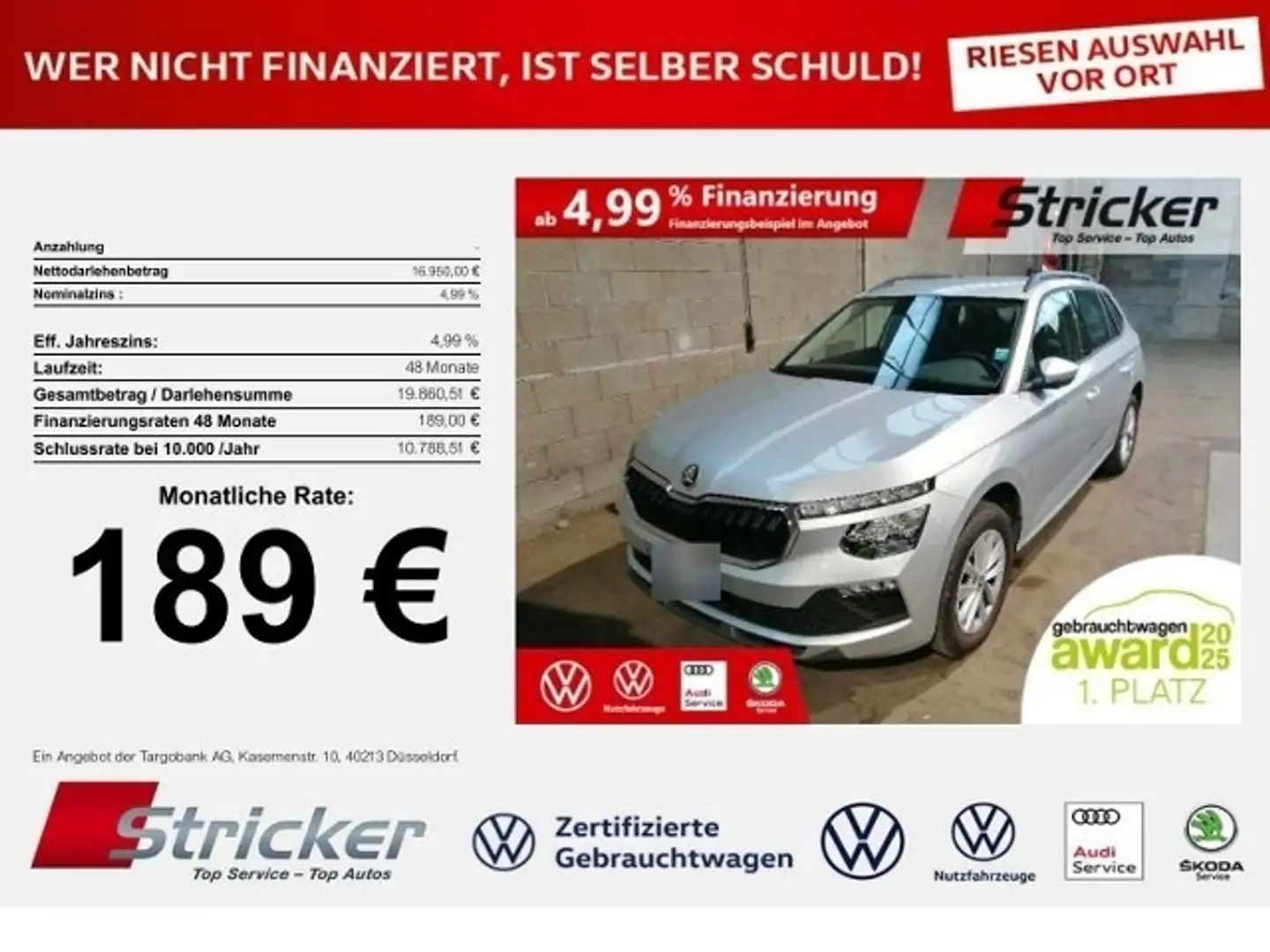 Skoda Kamiq Selection 1.0TSI 189,-ohne Anzahlung Einparkhilfe Silber - 1