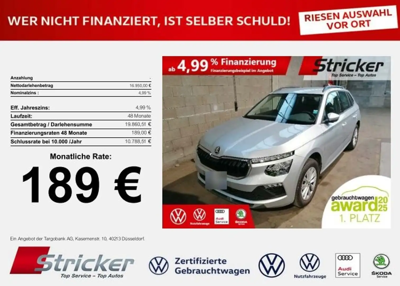 Skoda Kamiq Selection 1.0TSI 189,-ohne Anzahlung Einparkhilfe Silber - 2