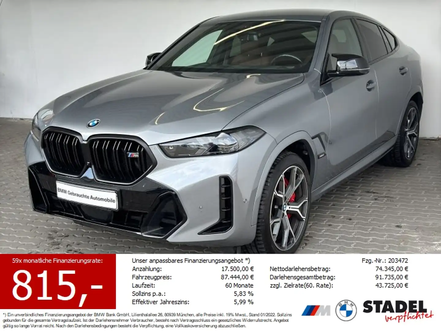 BMW X6 M 60i xDrive Navi.LED.Gestik.360°.ACC.HarmKard Grau - 1