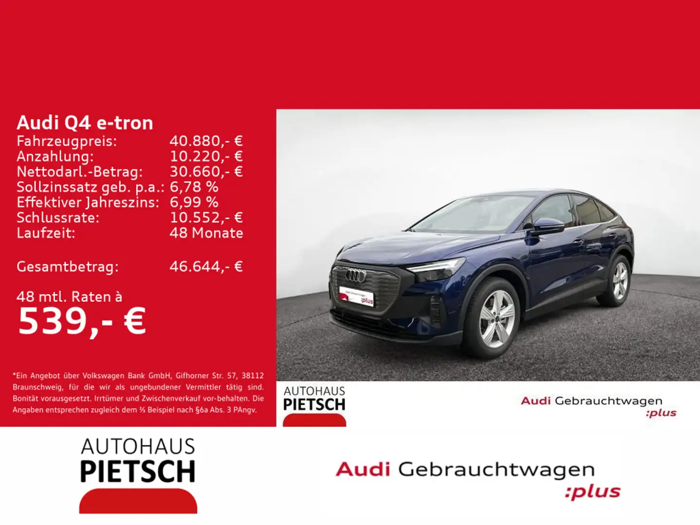 Audi Q4 e-tron 45 Sportback ACC Sportsitze Kamera Blau - 1