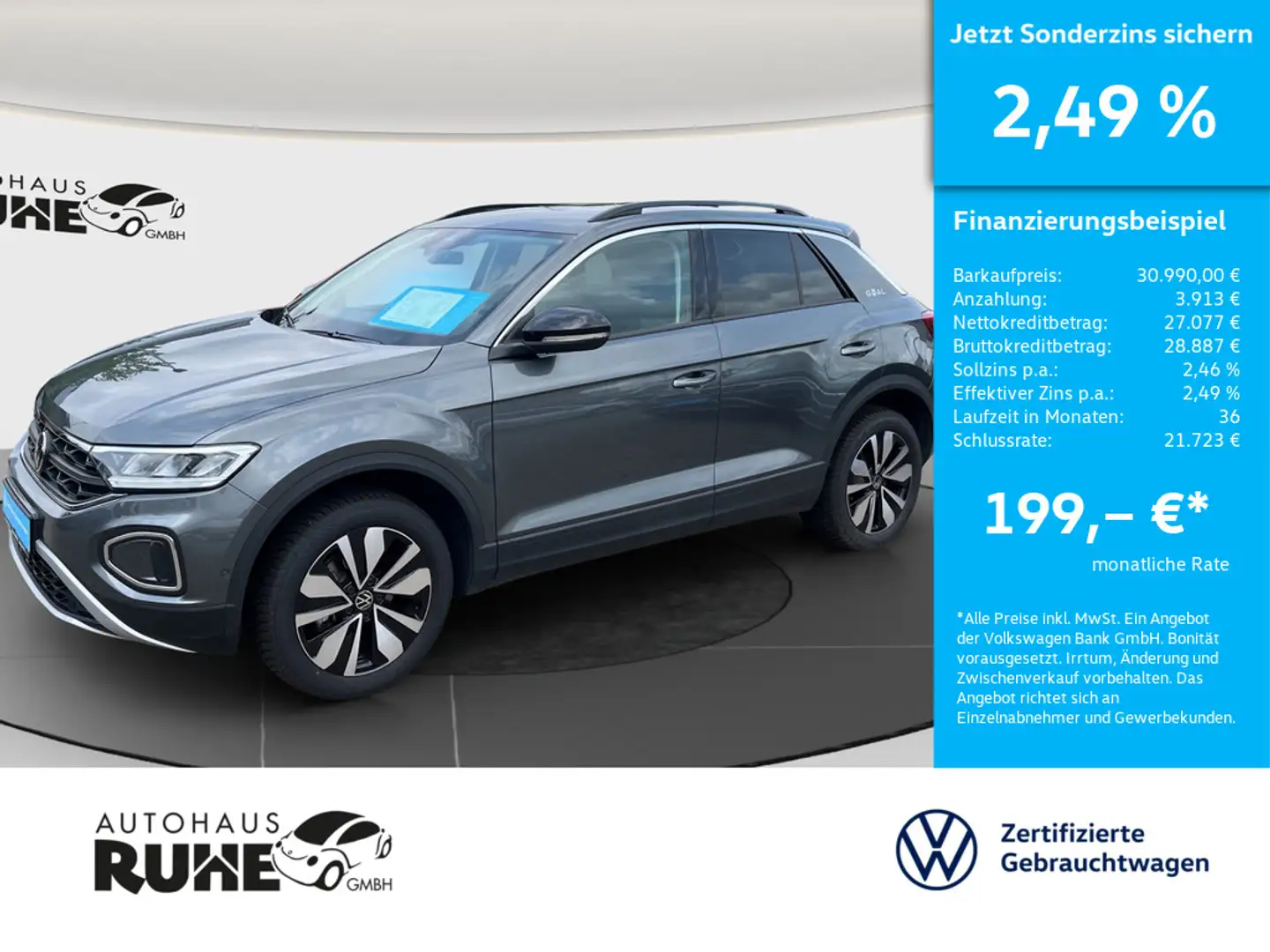 Volkswagen T-Roc GOAL 1.5 TSI 110kW DSG AHK STANDHZ ACC Gris - 1