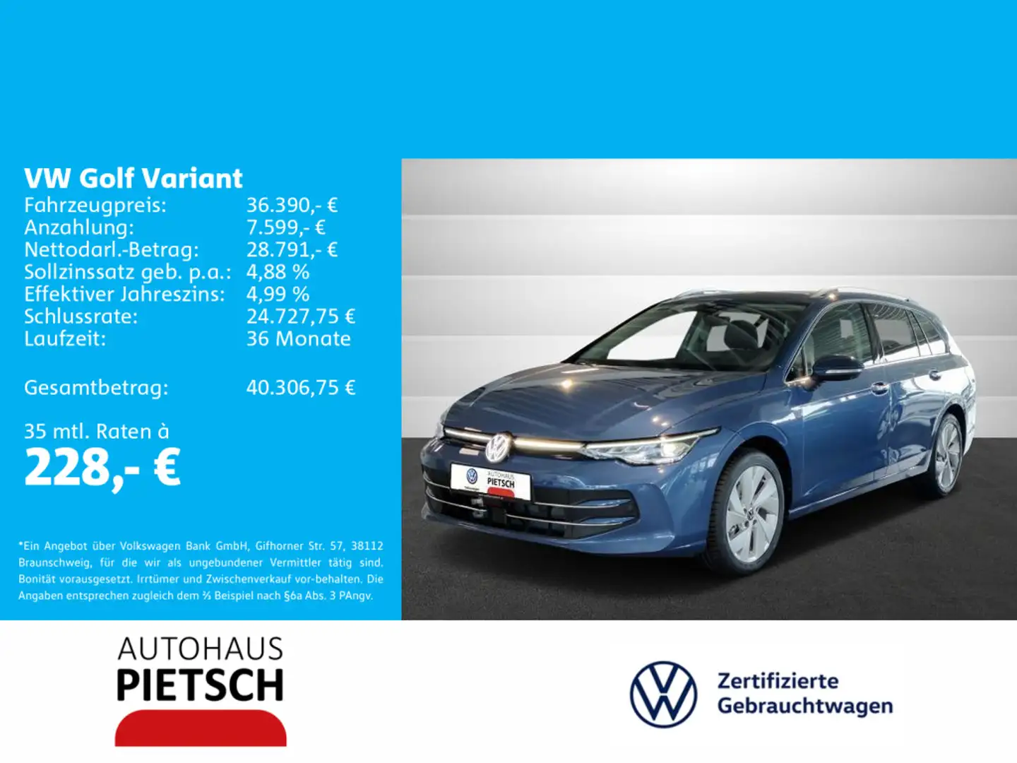 Volkswagen Golf Variant Style 1.5 eTSI DSG Blau - 1