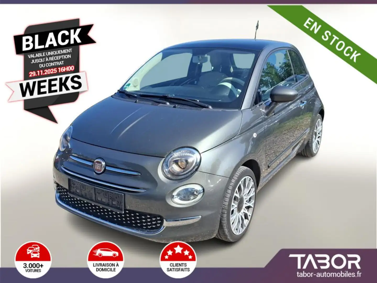 Fiat 500 1.2 8V 69 Lounge Pano radars Climaaut. Gris - 1