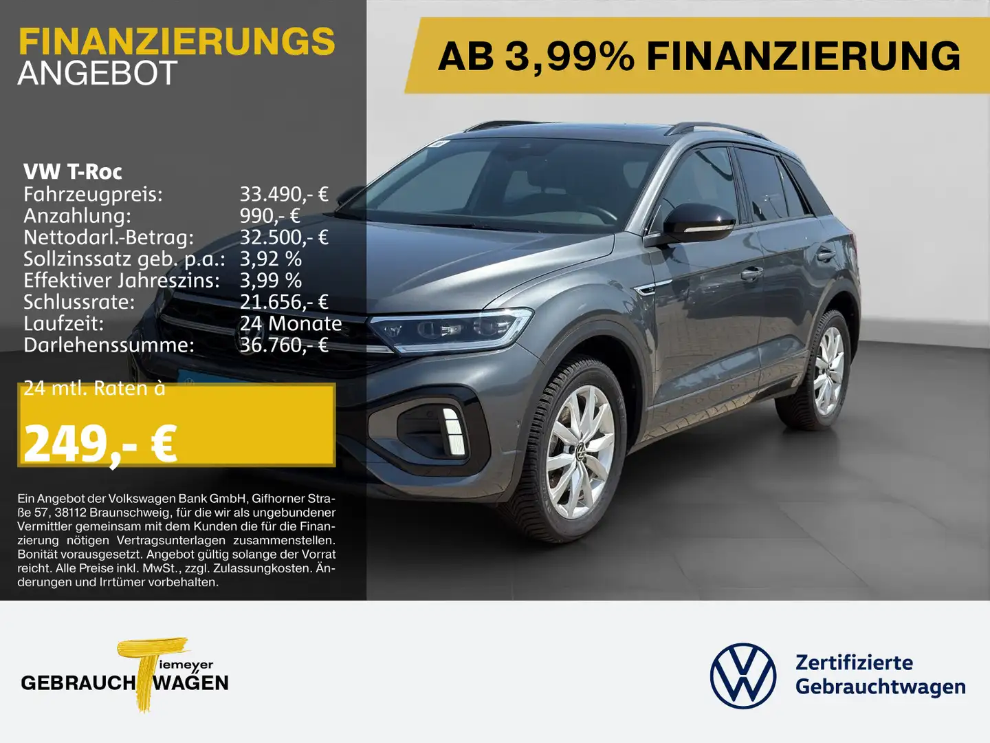 Volkswagen T-Roc 1.5 TSI DSG R-LINE BLACK LM19 PANO AHK KAM Grau - 1