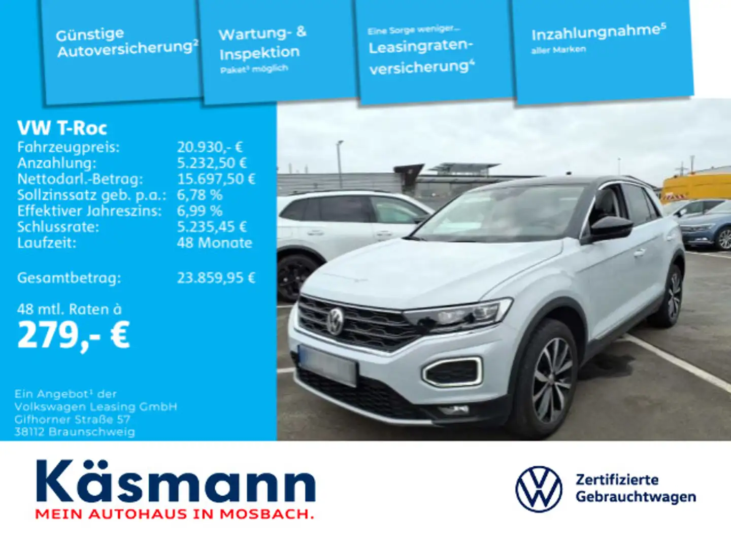 Volkswagen T-Roc Style 1.5TSI LED SHZ PDC BT Silber - 1
