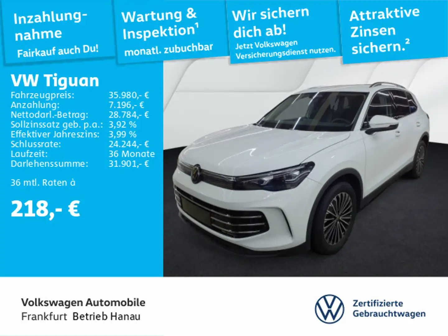 Volkswagen Tiguan 1.5 eTSI DSG Elegance Navi AHK "IQ.LIGHT" Weiß - 1