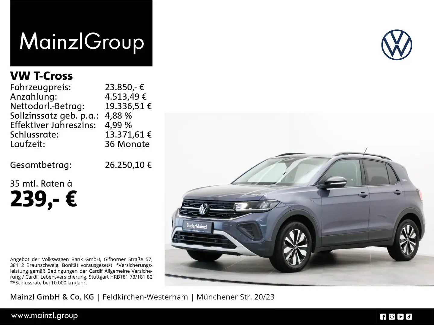 Volkswagen T-Cross 1.0 TSI DSG Goal AHK Carplay ACC LED Grau - 1