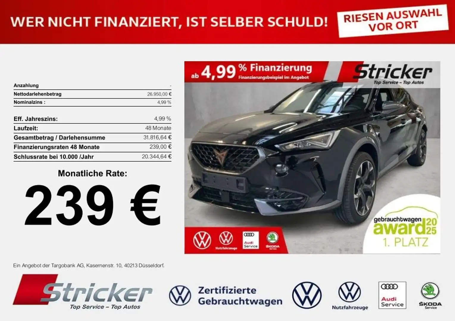 CUPRA Formentor 1.5TSI DSG 239,-ohne Anzahlung Kamera Sitzheizung Schwarz - 1