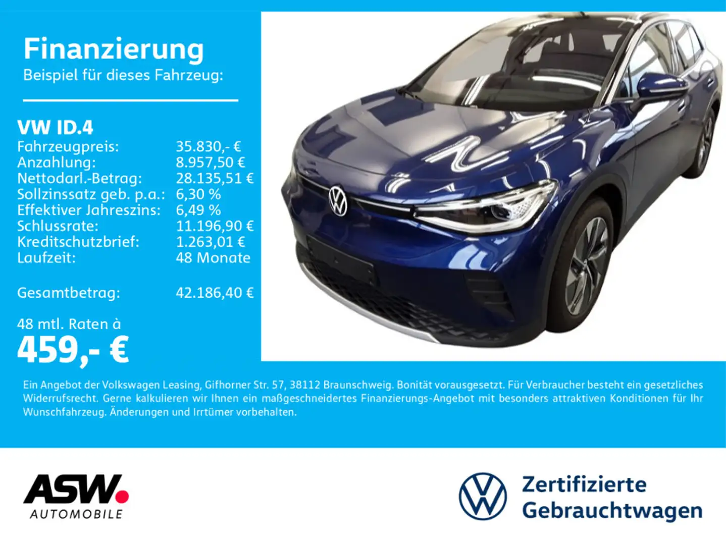 Volkswagen ID.4 Pure LED Navi ACC SHZ PANO AHK Blau - 1
