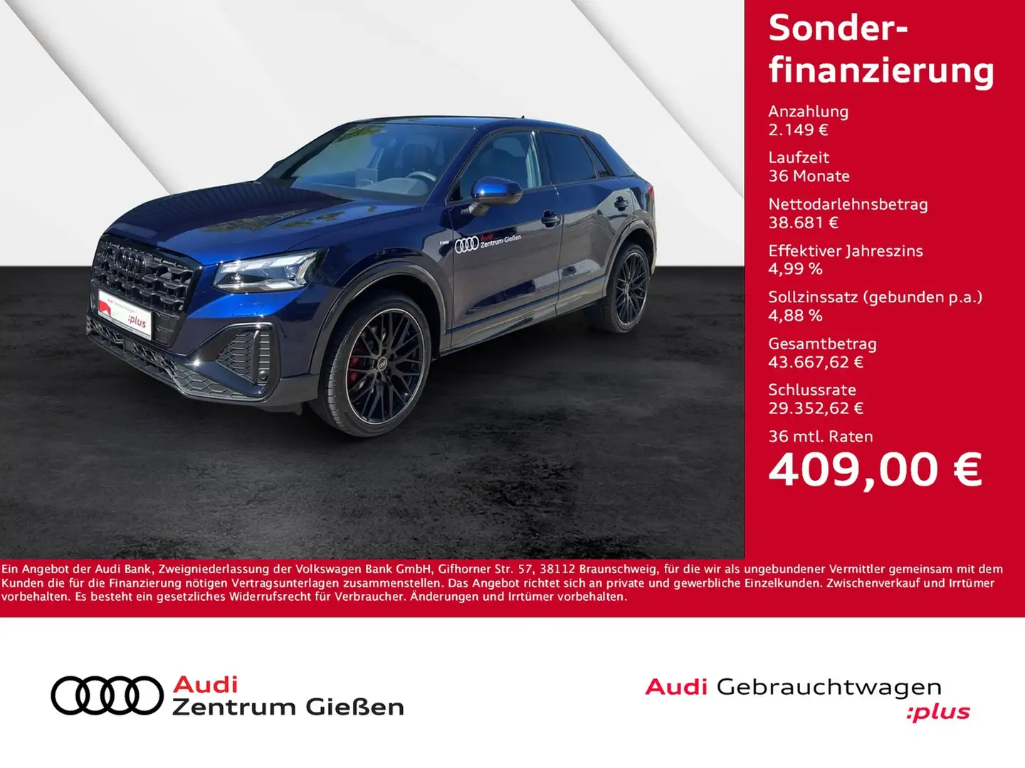Audi Q2 40 TFSI quattro S line Black AHK Pano SONOS Mat... Blau - 1