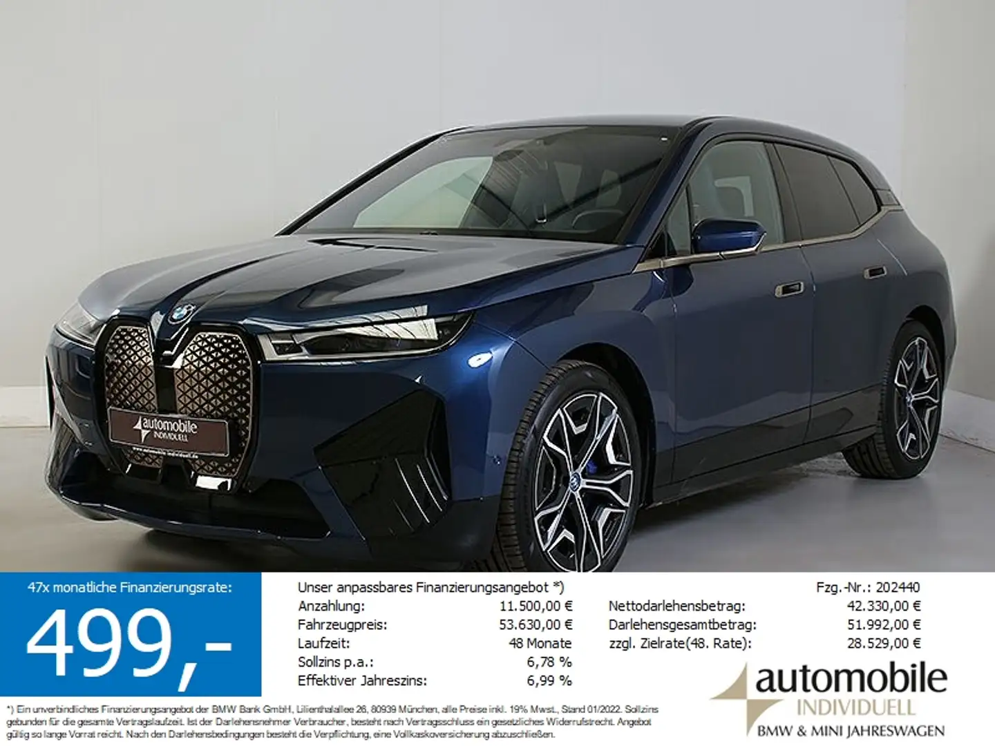 BMW iX xDr.40 Sportpaket ACC HuD Widescreen Laser plava - 1
