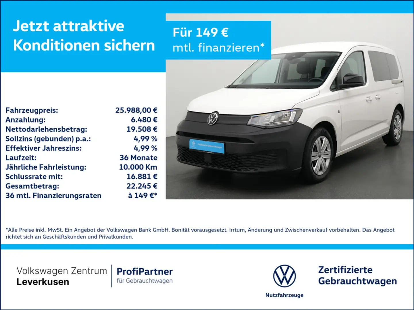 Volkswagen Caddy DSG NAVI FLÜGELTÜREN CARPLAY PDC KLIMA Weiß - 1