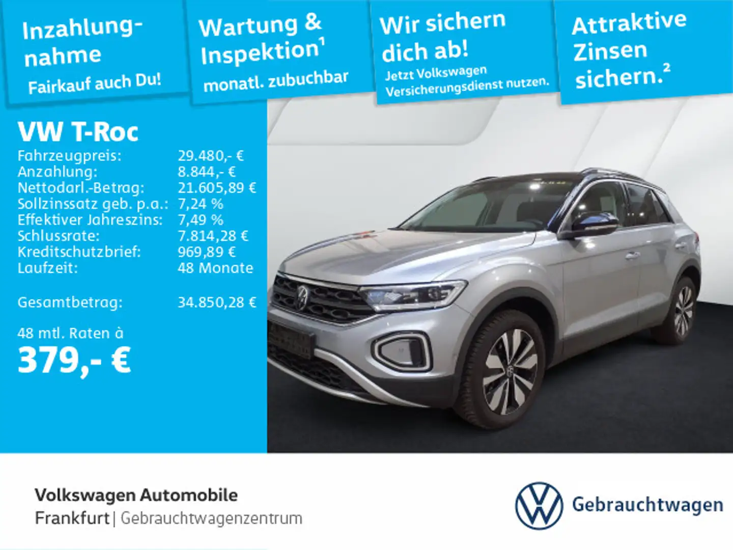Volkswagen T-Roc 2.0 TDI DSG Goal Navi LEDPlus DAB+ FrontAs Silber - 1