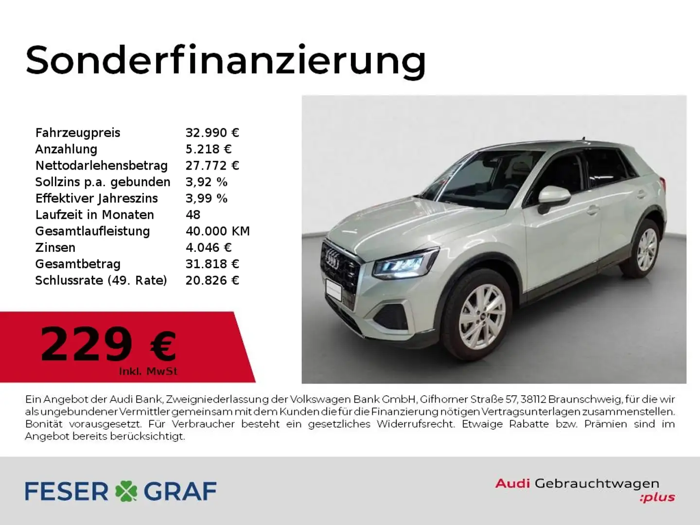 Audi Q2 35TFSI advanced AHK/SHZ/Navi/ACC/Kamera Silber - 1