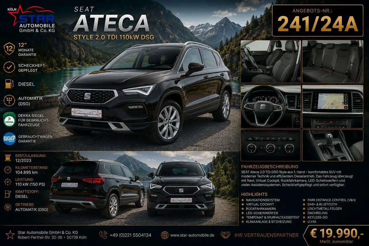 SEAT Ateca Style 2,0TDI 110kW NAVI TEMP SH CarPlay E6, миниатюра 2
