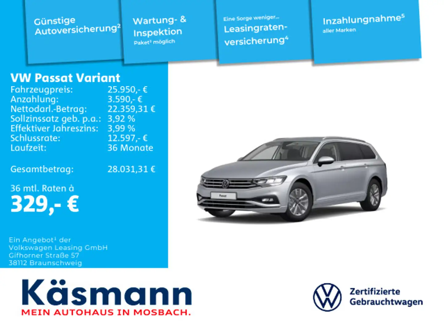 Volkswagen Passat Variant Business 2.0TDI AHK KAM ACC SHZ Silber - 1