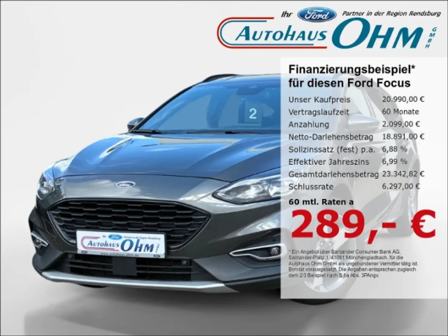 Ford Focus Turnier Active X 1.5 EcoBlue - AHK - RFK - LED - Grau - 1