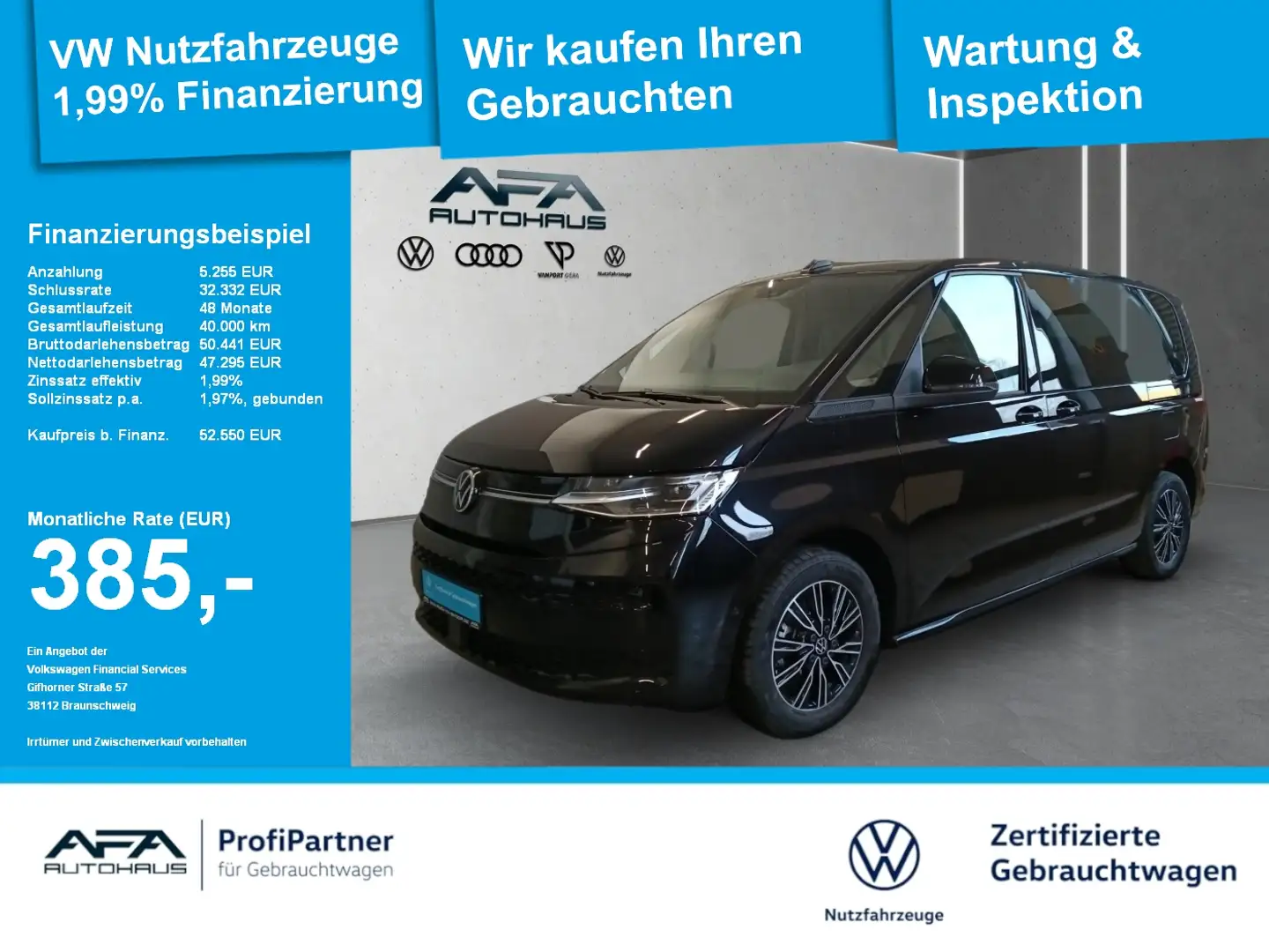 Volkswagen T7 Multivan Multivan 2,0 TDI LIFE DSG StdHz*AHK*Pano*Navi Schwarz - 1
