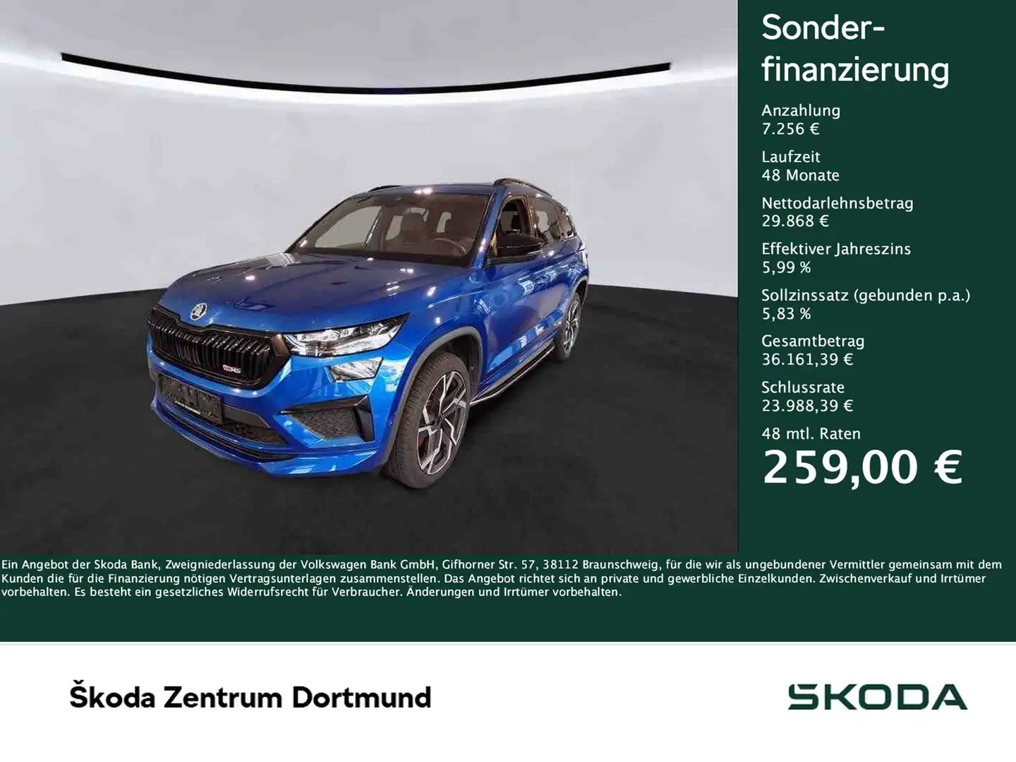 Skoda Kodiaq 2.0 RS 4X4 Leder Panoramadach AHK Columbus Bleu - 1