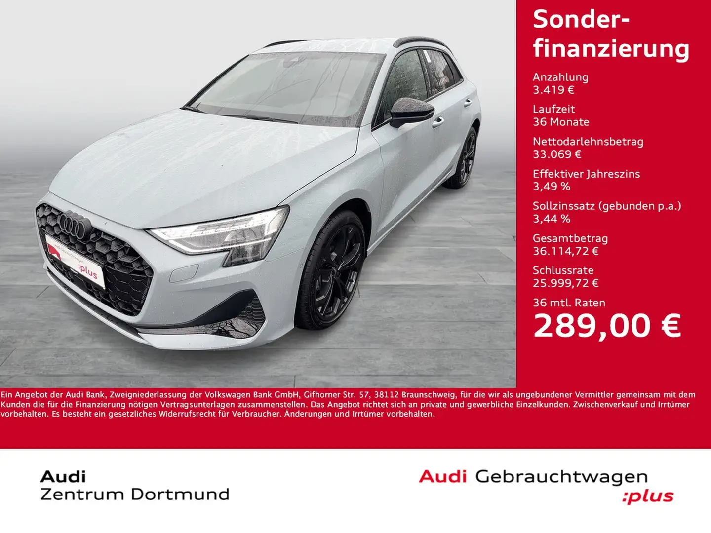 Audi A3 Sportback 30 S LINE BLACKPAK AHK CAM ACC LM18 Grau - 1