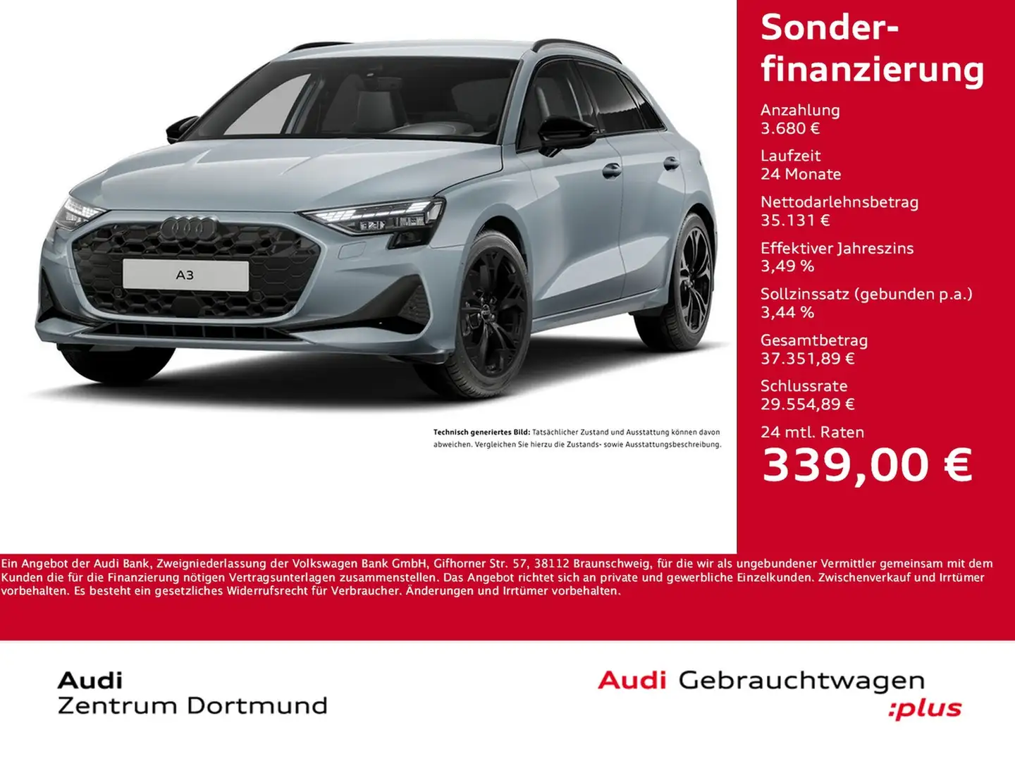 Audi A3 Sportback 30 S LINE BLACKPAK AHK CAM ACC LM18 Grau - 1