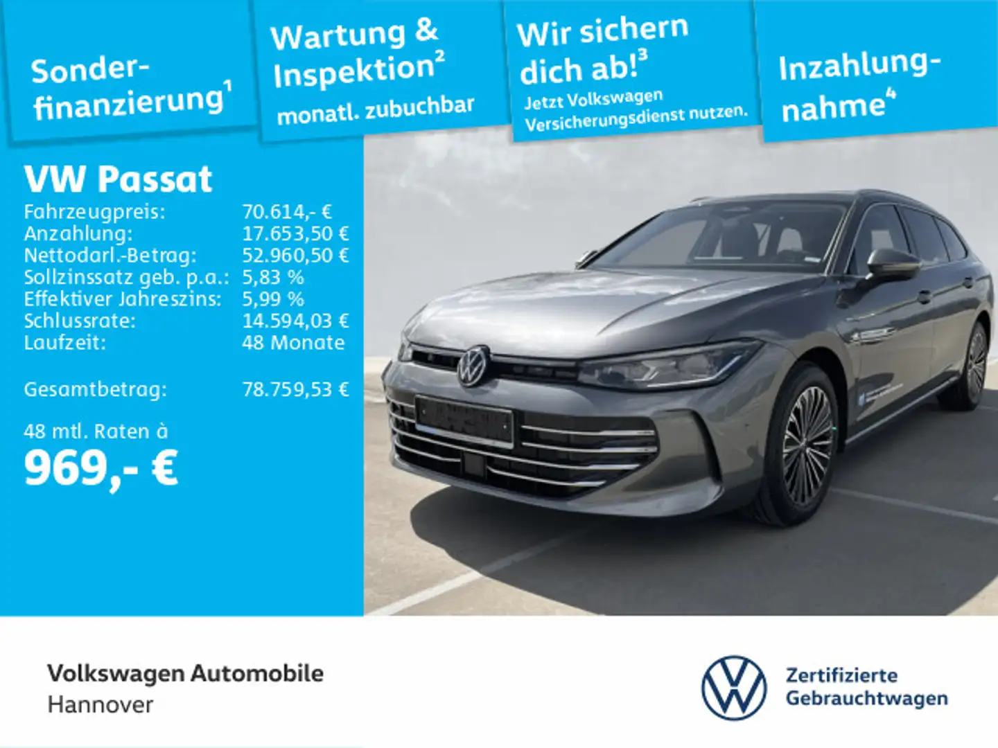 Volkswagen Passat Variant Passat Elegance 1.5 TSI DSG eHybrid AHK DCC Navi Grau - 1