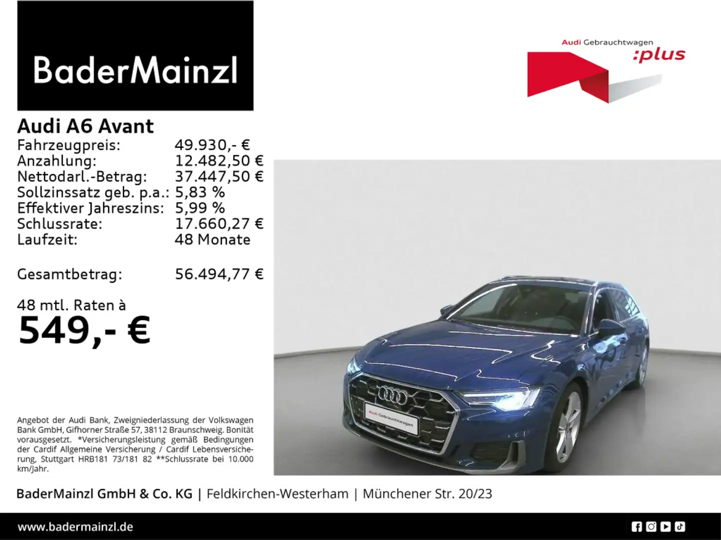 Audi A6 40 TDI quattro S line AHK Navi ACC Blau - 1