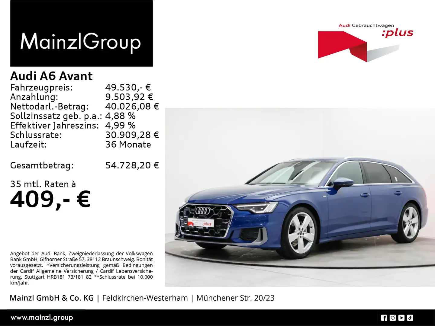 Audi A6 40 TDI quattro S line AHK Navi ACC Blau - 1
