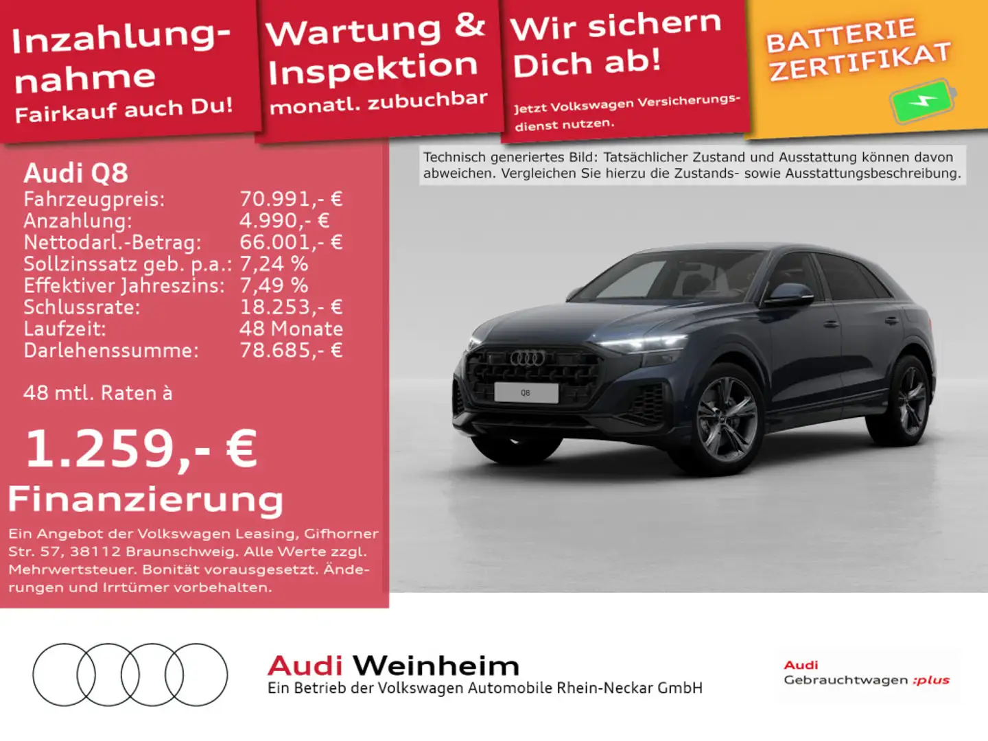 Audi Q8 55 TFSIe Black-Paket Headup AHK UPE 113.835€ Albastru - 1
