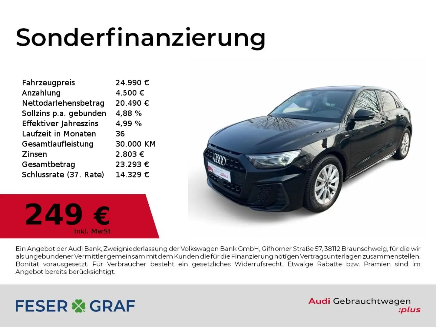 Audi A1 Sportback S line 30TFSI S tronic LED+/Navi+CarPlay Schwarz - 1