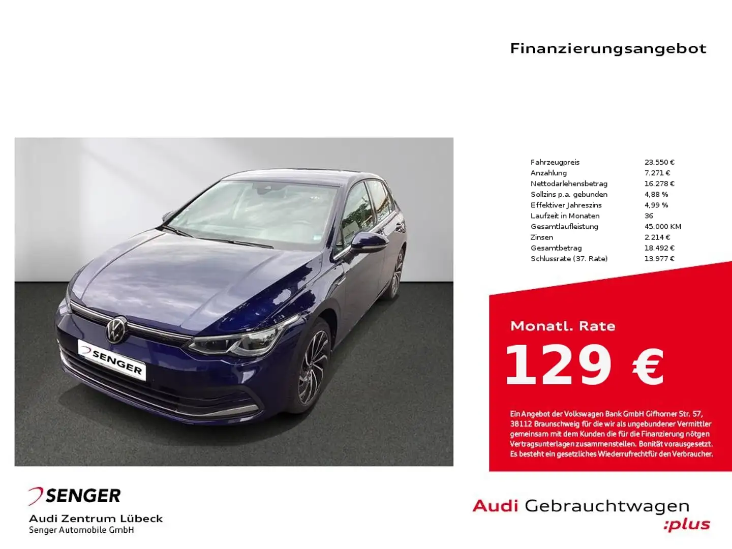 Volkswagen Golf VIII 1.5 eTSI Style DSG Nav Matrix PDC APP Blau - 1