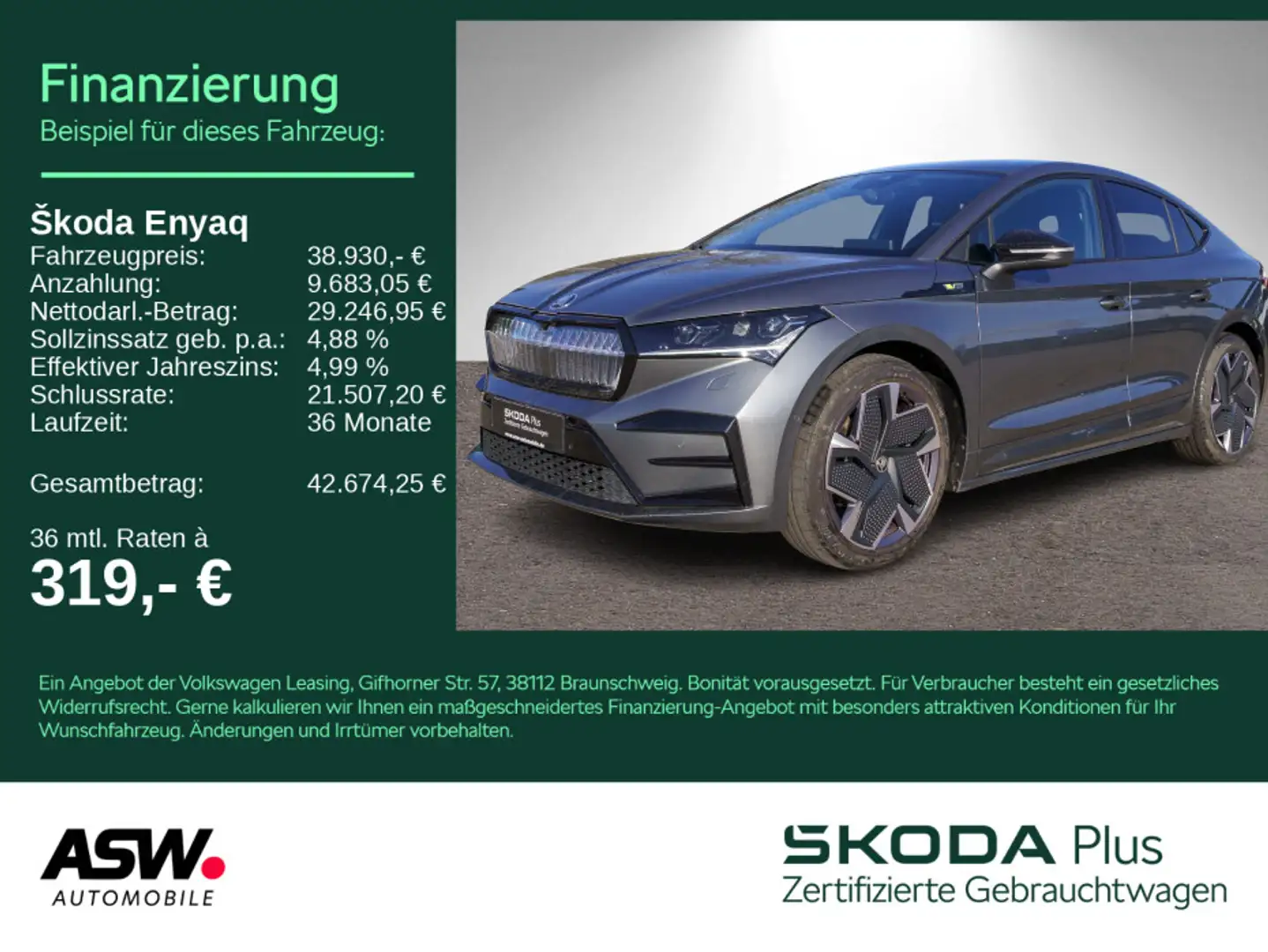 Skoda Enyaq Coupé RS iV LED PANO HUD 360° Wärmepumpe Grau - 1