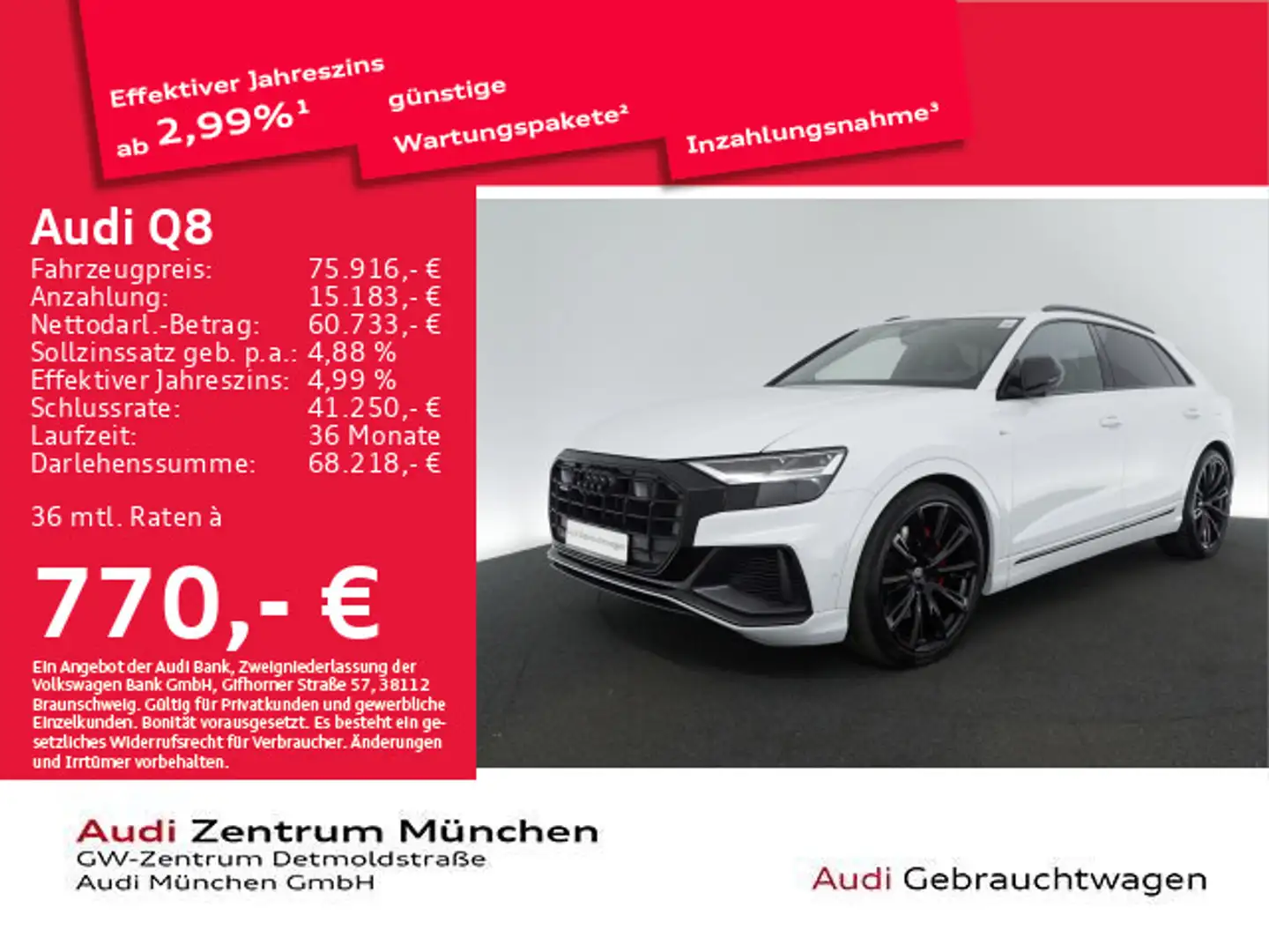 Audi Q8 55 TFSI e qu. 3x S line Pano/23"Zoll/AHK/HuD Weiß - 1