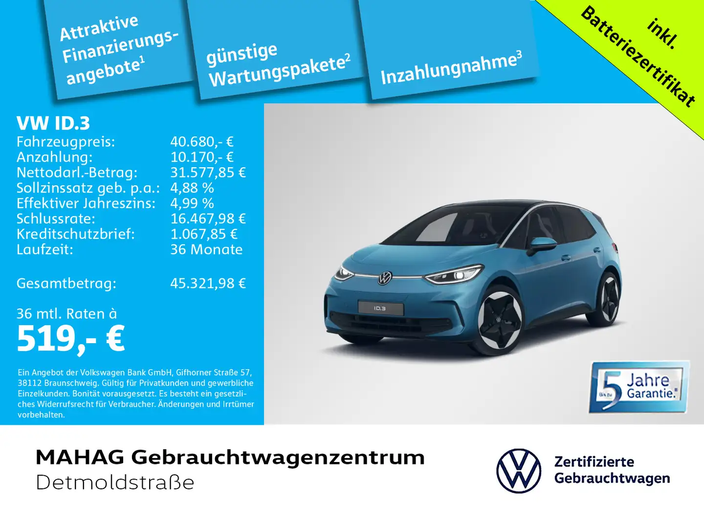 Volkswagen ID.3 Pro S 170 kW WärmePu CCS IQ.Light Navi Park Blau - 1