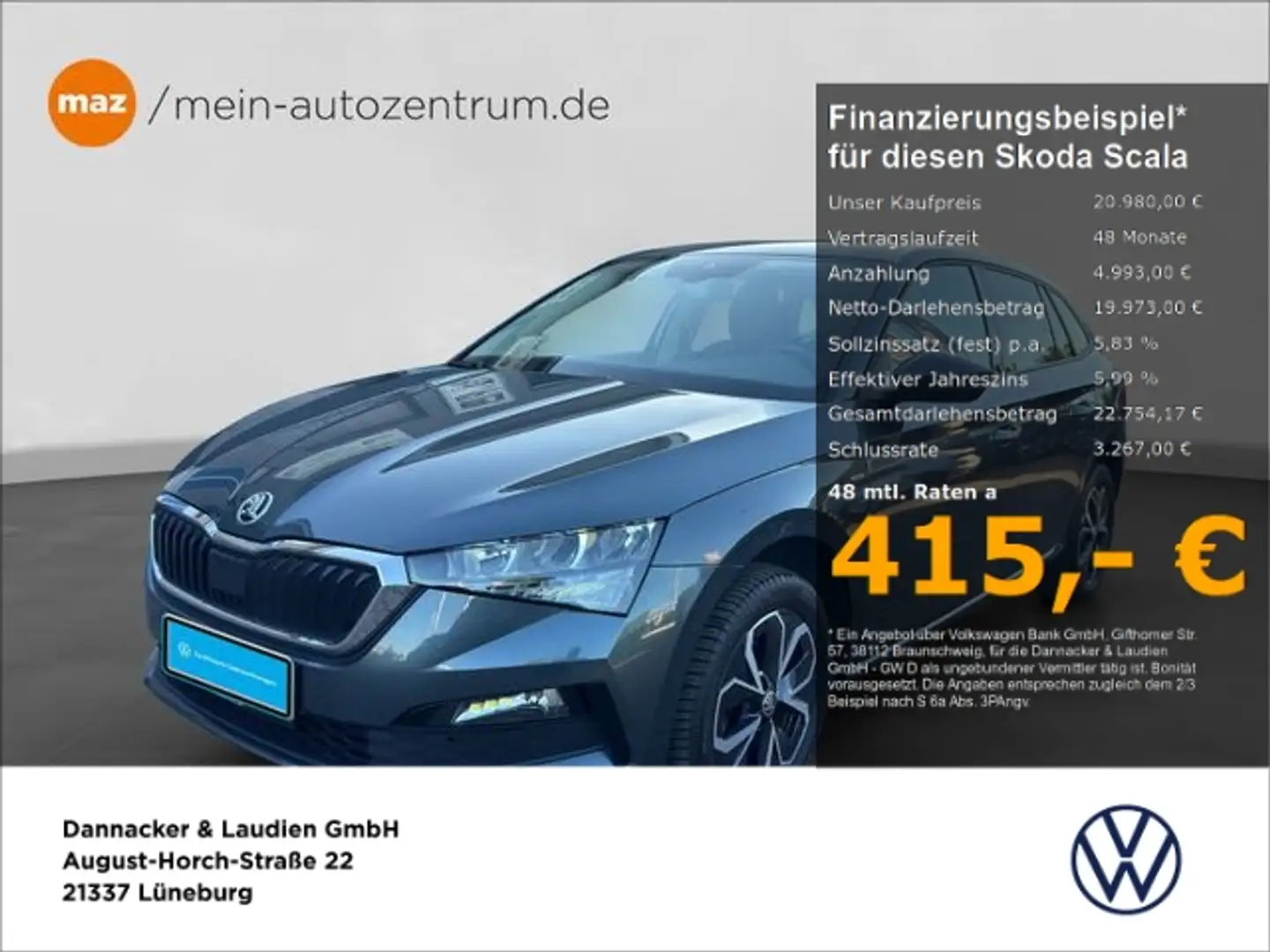 Skoda Scala 1.0 TSI Drive 125 Alu AHK Smart Link ACC K Grau - 1