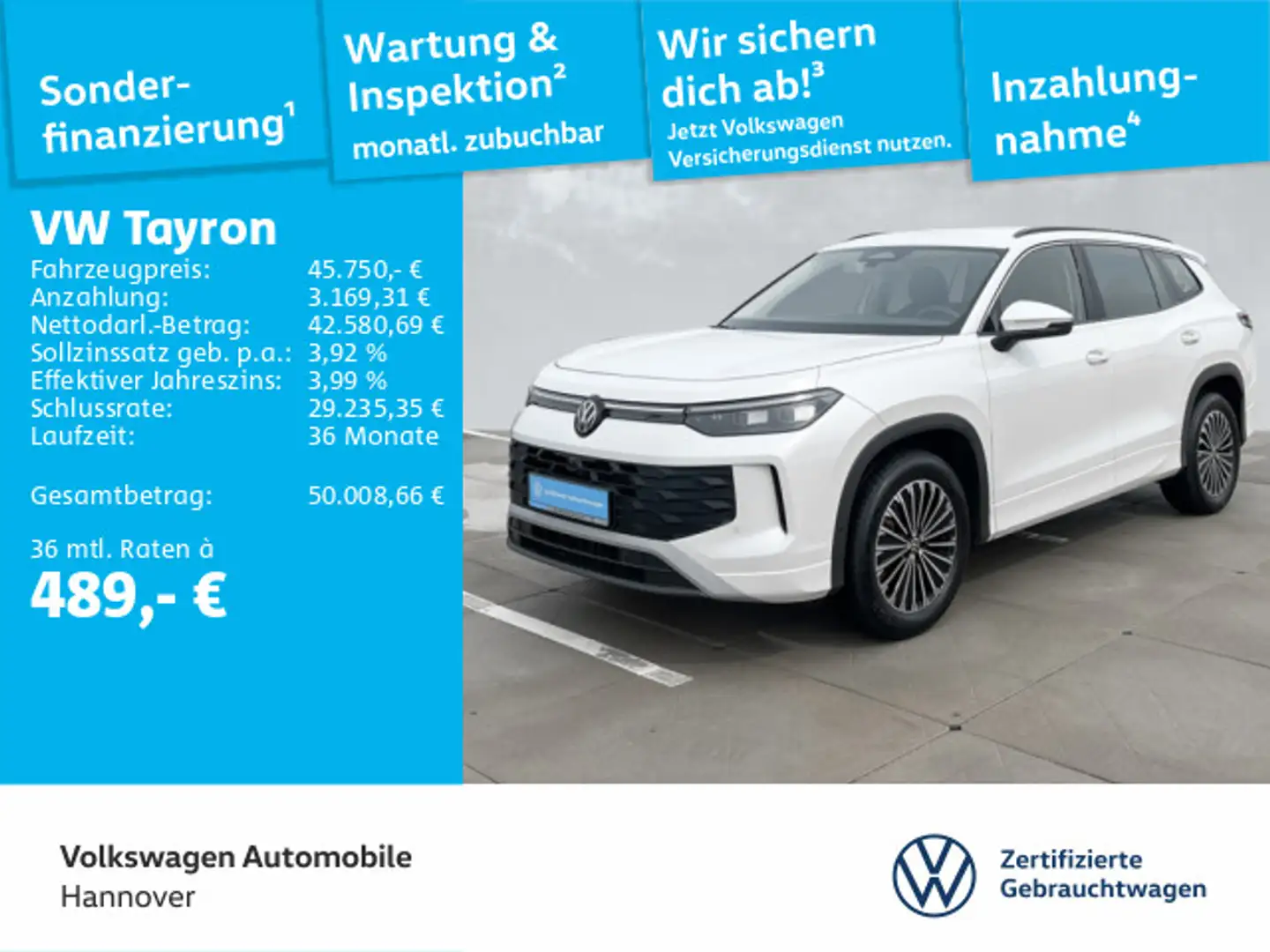 Volkswagen Tayron 2.0 TDI DSG Life Navi AHK LED 7-Sitzer Ka Weiß - 1