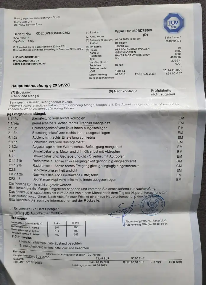 BMW 520i tüv-bericht letztes bild, foto 8