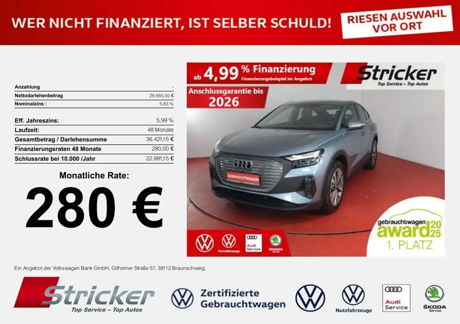 Audi Q4 e-tron Sportback 35 280,-ohne Anzahlung Navi Kamera Modrá - 1