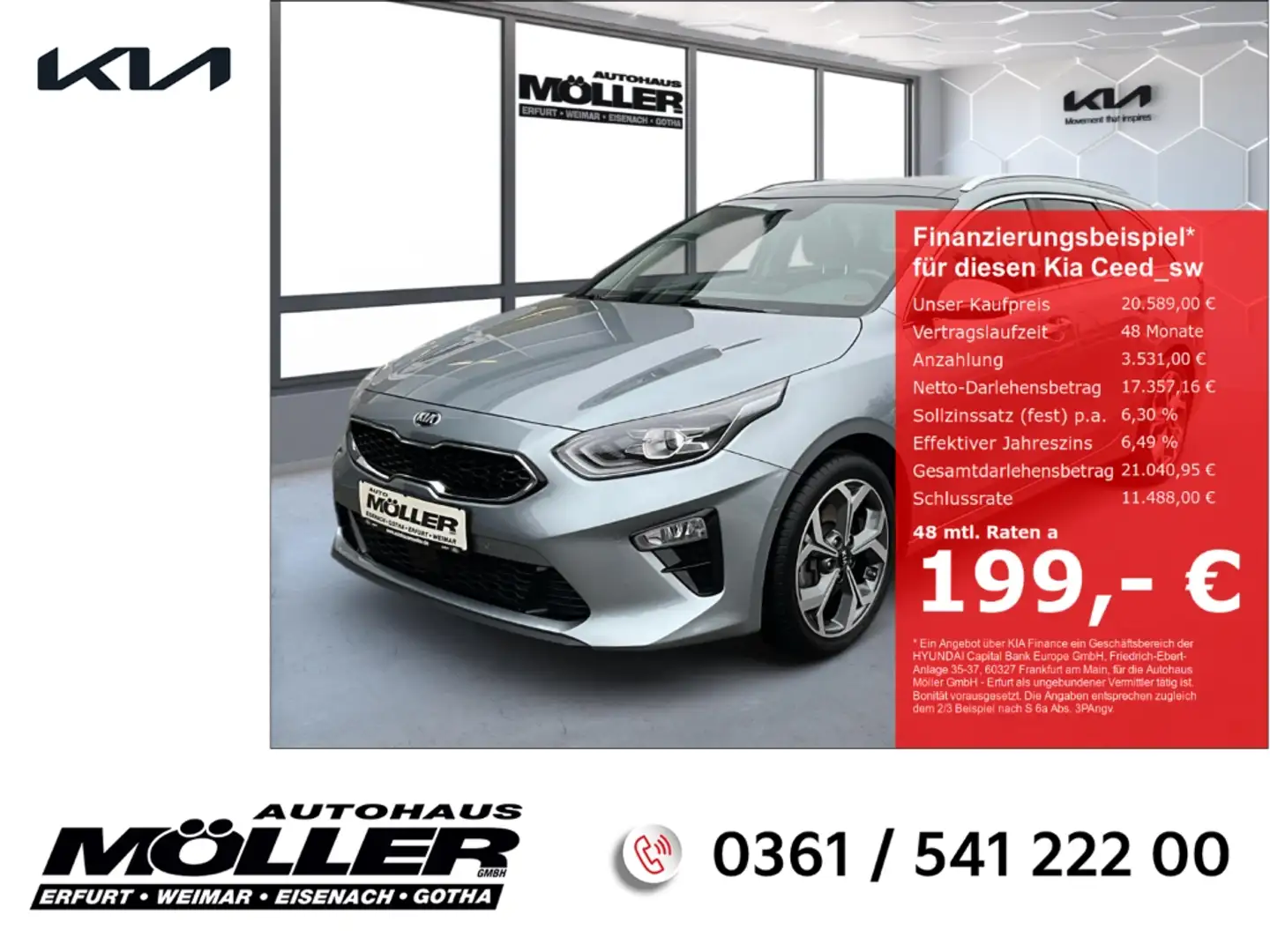 Kia Ceed SW / cee'd SW Platinum Edition 1.4T Glasdach AHK Leder Sitzklima Argent - 1