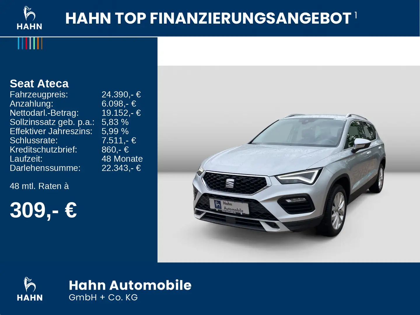 SEAT Ateca Style 1.5TSI DSG AHK Kamera Sitzh. LED ACC Argento - 2