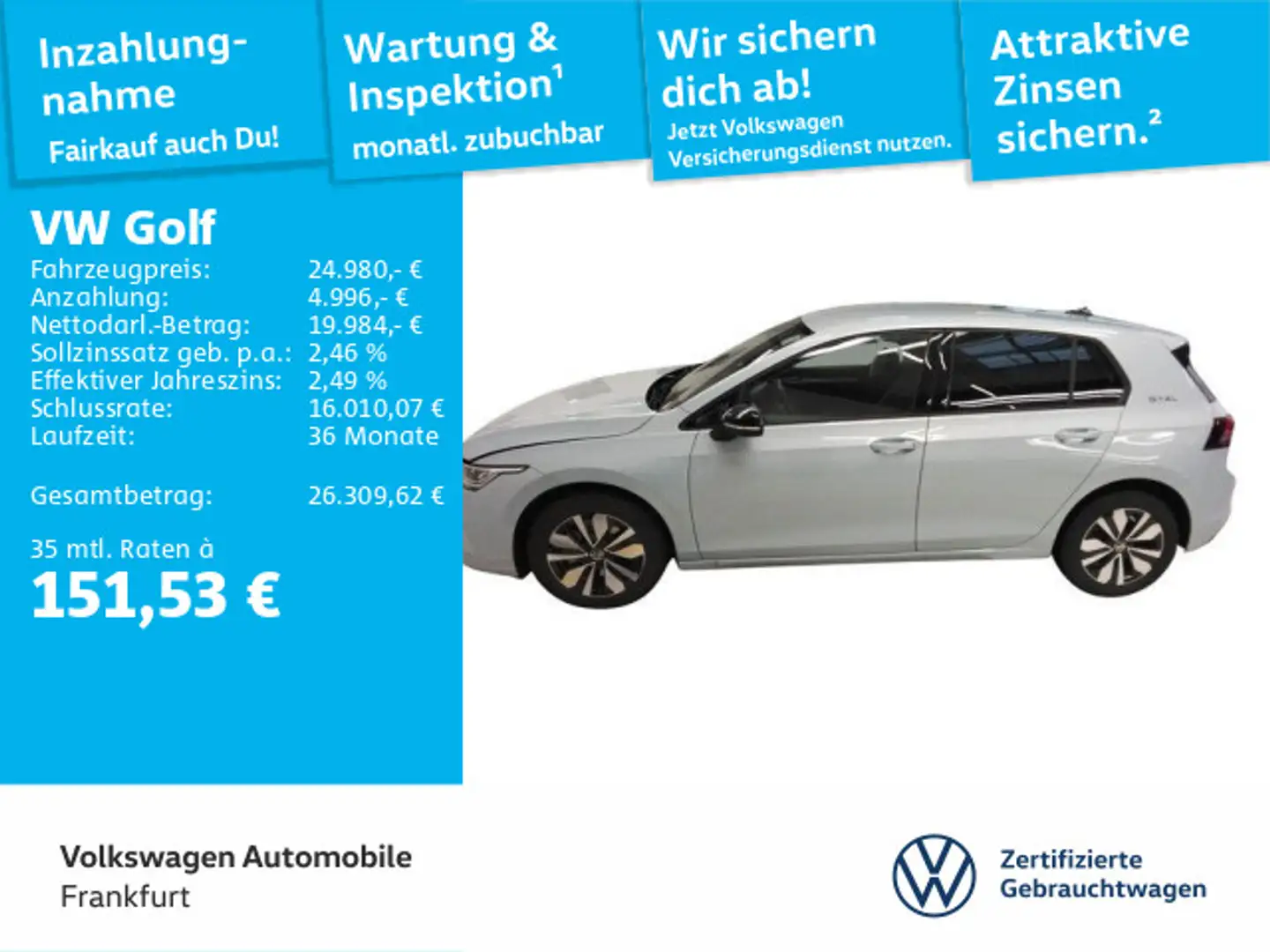 Volkswagen Golf VIII 2.0 TDI Goal DAB+ FrontAssist LaneAssi Bleu - 1