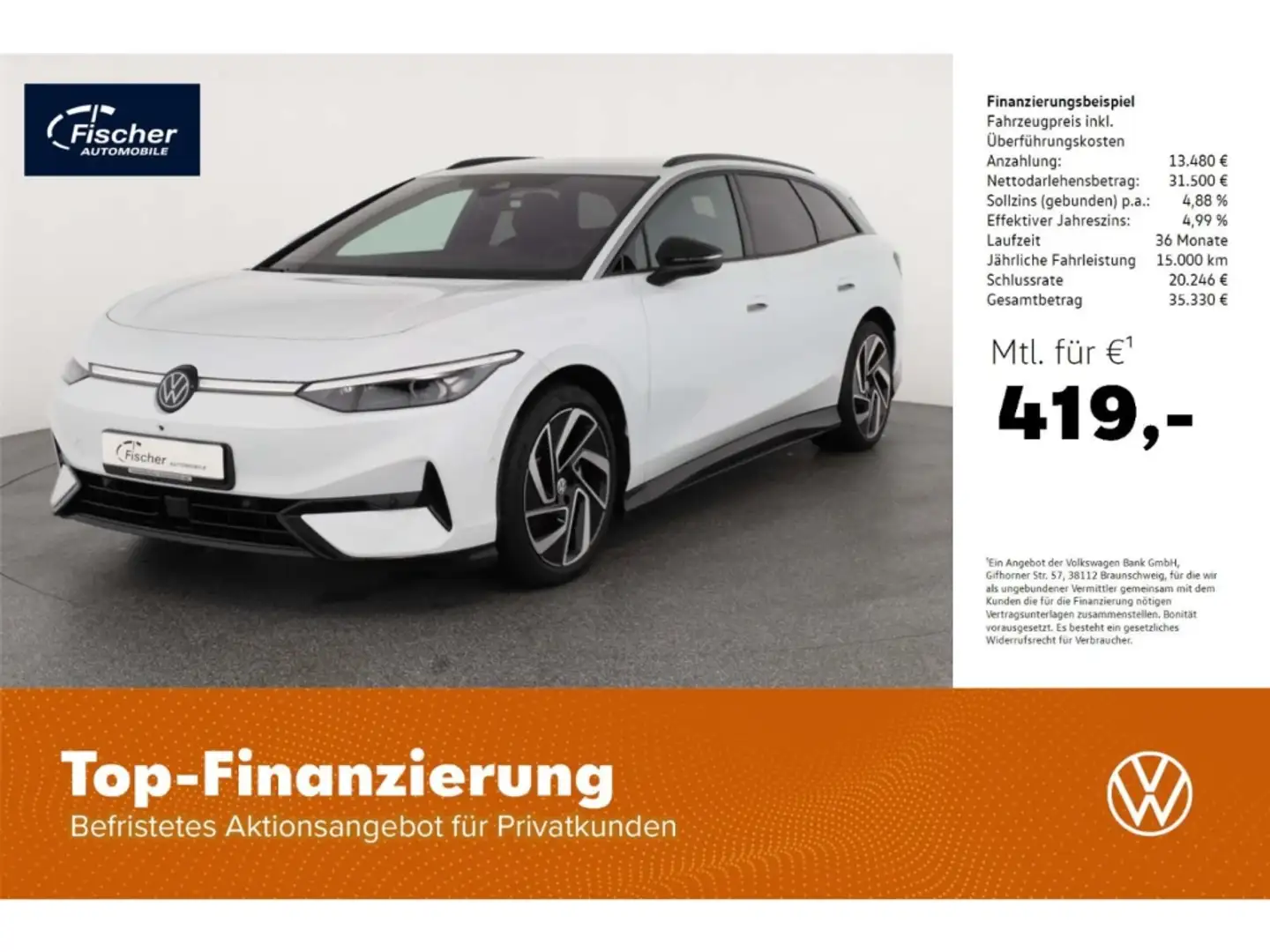 Volkswagen ID.7 Tourer Pro 77 kWh Matrix/NAV/Wärmepumpe/DCC Weiß - 1